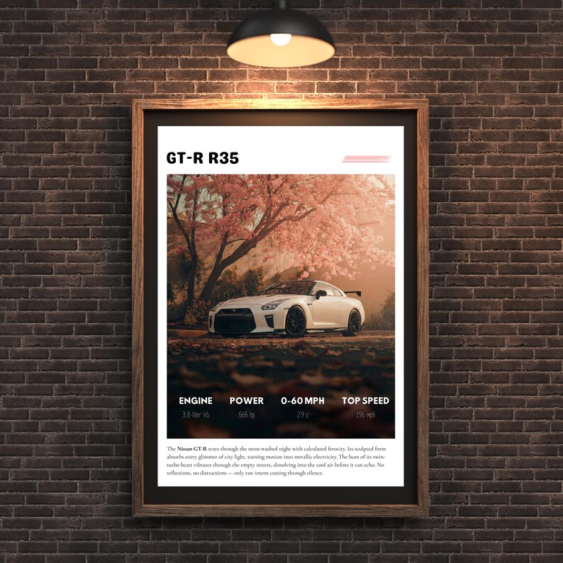 Nissan GTR R35 Poster | JDM Sakura Wall Art | White Godzilla Print ...
