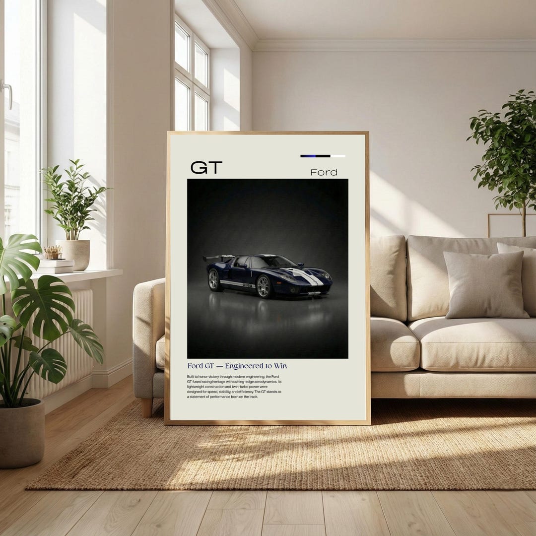Ford GT Poster, American Supercar Wall Art, Le Mans Racing Print, V8 ...