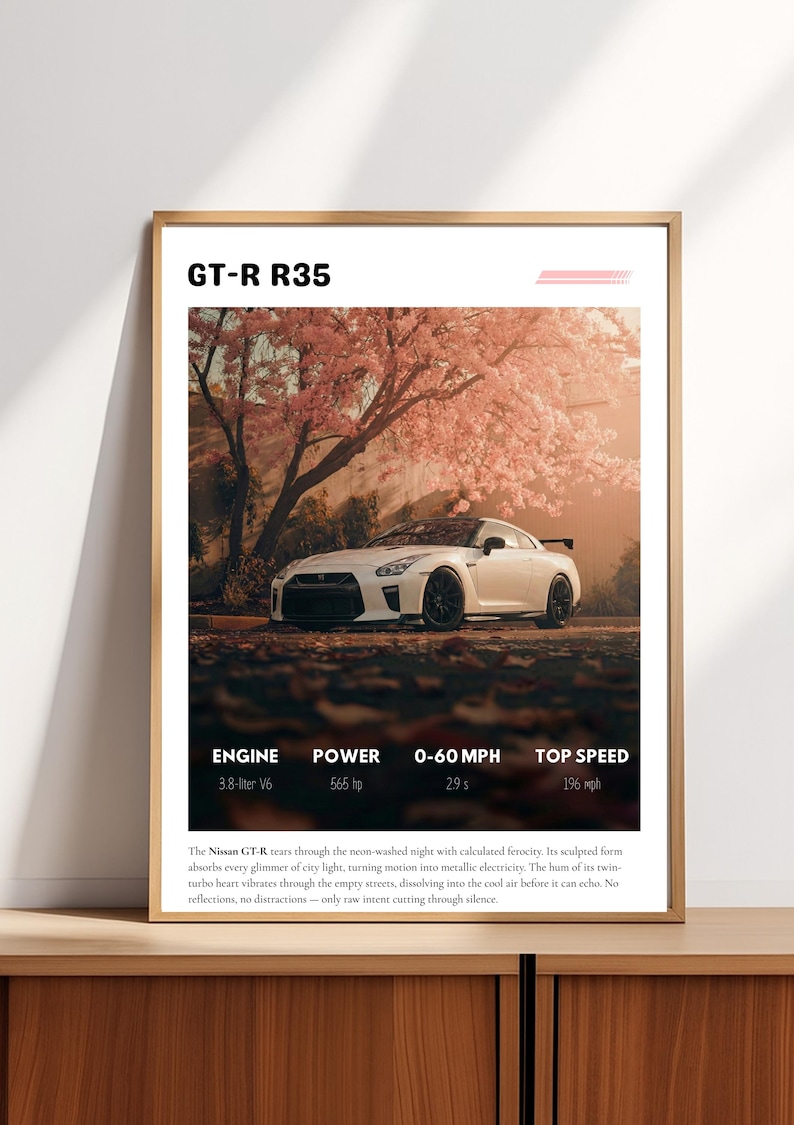 Nissan GTR R35 Poster | JDM Sakura Wall Art | White Godzilla Print ...