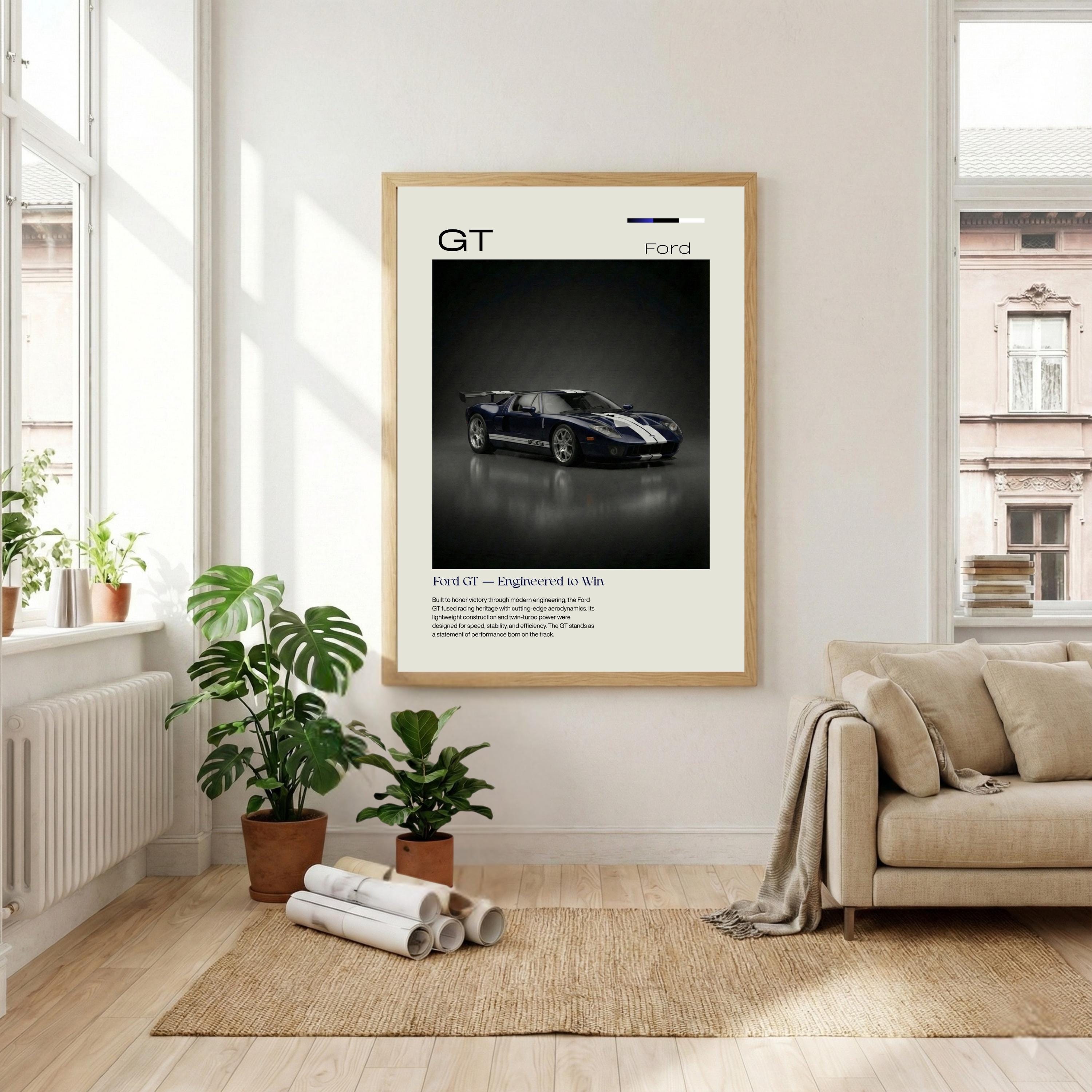 Ford GT Poster, American Supercar Wall Art, Le Mans Racing Print, V8 ...