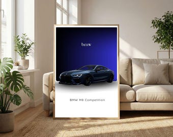 BMW M8 Competition Poster for BMW Fans, BMW Fan Gift, Aesthetic Car Print, Automobile Posters, Garage Decor, Digital Download