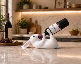 Bunny Wine Bottle Holder, Reclining Rabbit Decor, 3D Printed Bar Accessory
