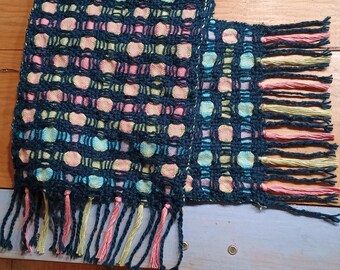 Handwoven scarf in cotton and homespun wool