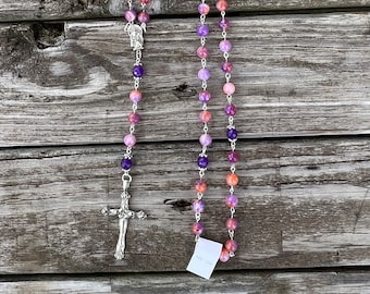 Rosary Purple Orange Bead Rosary, Rosary Necklace, Catholic Rosary, Confirmation gift, Five Decade Rosary