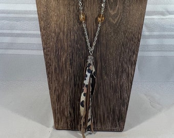 Tiger eye and Leopard tassel Long Necklace