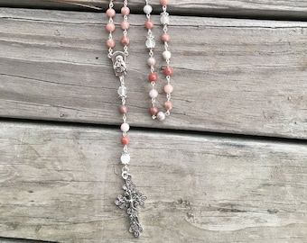 Rosary Fancy Pink Gray Jasper Bead Rosary, Rosary Necklace, Catholic Rosary, Confirmation gift, Five Decade Rosary