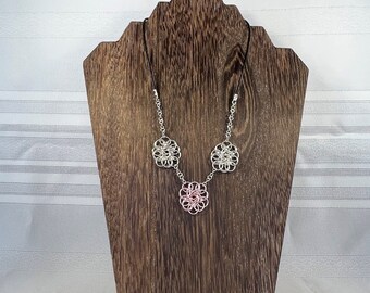 Chainmail Silver and Pink Medallion  Necklace