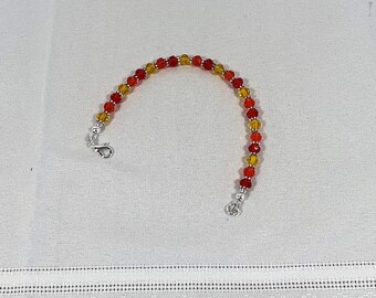 Red Orange Yellow Crystal and Silver Bracelet