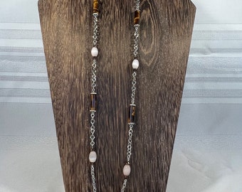 Tiger eye and Leopard tassel Long Necklace