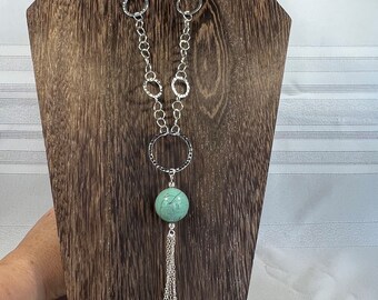 Howlite and Silver Long Necklace