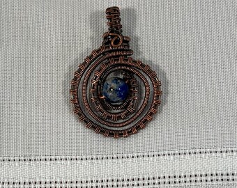 Wire Wrapped Pendant, Copper wire with natural Blue Jasper gemstone center