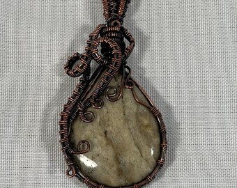 Wire Wrapped Pendant, Copper wire with natural Jasper gemstone center