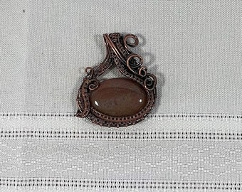 Wire Wrapped Pendant, Copper wire with natural gemstone center