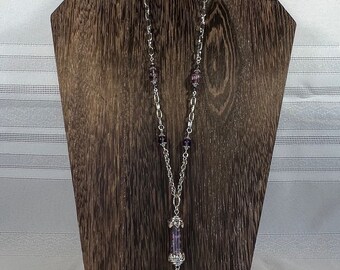 Purple and Silver Capsule Long Necklace