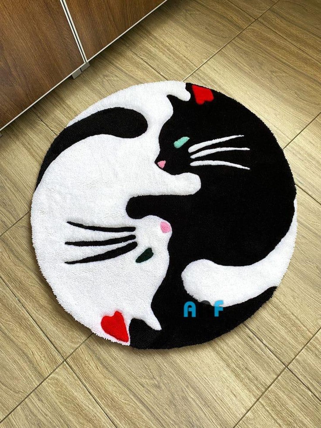 Soft Cat Rug Yin Yang Cats Rug – Cute Black & White Cat Round Mat, Kawaii Kitty ...