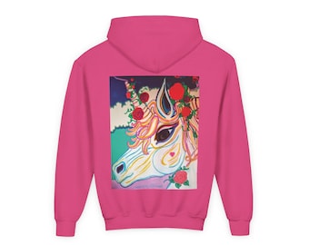 花柄ユニコーンパーカー | ユーススウェットシャツ ファンタジー カラフル