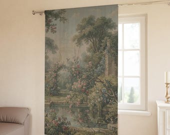 Rideau tapisserie Verdure / drapé occultant vintage / rideau floral champêtre français / panneau simple / traitement de fenêtre de château antique