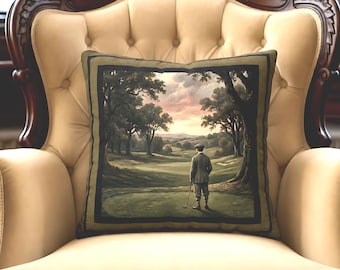 Funda de almohada de golf vintage / Decoración de golf para hombres / Regalo de golf para papá / Cojín Oak Fairway / Almohada decorativa