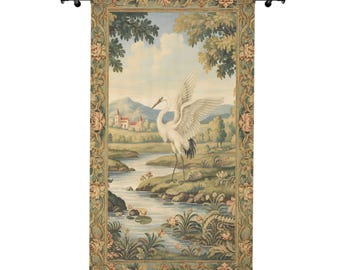 Heron Tapestry Landscape Curtain Part 1/2 | Gothic Curtains | Luxury Bohemian Window Panel | Green Floral