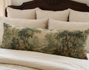 French Verdure Body Pillow, Vintage Botanical Tapestry Pillow