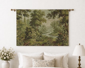 French Tapestry Woven Wall Hanging Verdure, Vintage Wall Hanging Cotton European Tapestry