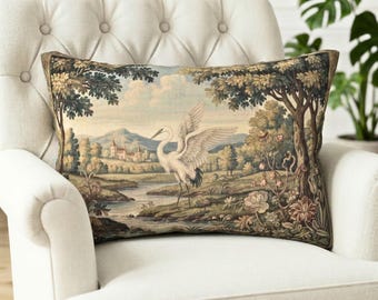 French Verdure  Tapestry Lumbar Pillow, Vintage Home Decor, Antique Style Throw Pillow, Unique Gift Idea