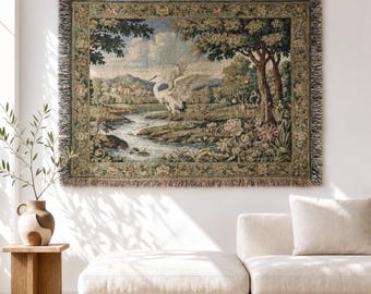 Dark Academia Wall Tapestry | French Verdure Woven Throw Blanket| Cottagecore Decor | Housewarming Gift