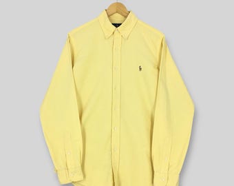 Vintage Y2K Polo Ralph Lauren Yellow Flannel Shirt Medium Polo Ralph Lauren Yellow Plain Oxfords Button Down Polo RL Long Sleeve Oxfords M