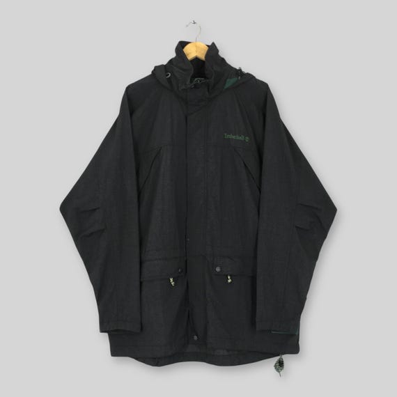 Timberland, Vintage Timberland Weathergear Parka Jacket Large Black Hooded Waterproof Windbreaker Gorpcore Mountain Coat Outerwear Earthkeepers Size L