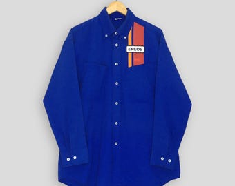 Vintage Eneos Racing Team Workers Flannel Shirt XLarge Japan Eneos Motorsports Workwear Oxfords Dhirt Eneos Oil Station Blue Shirt Size XL