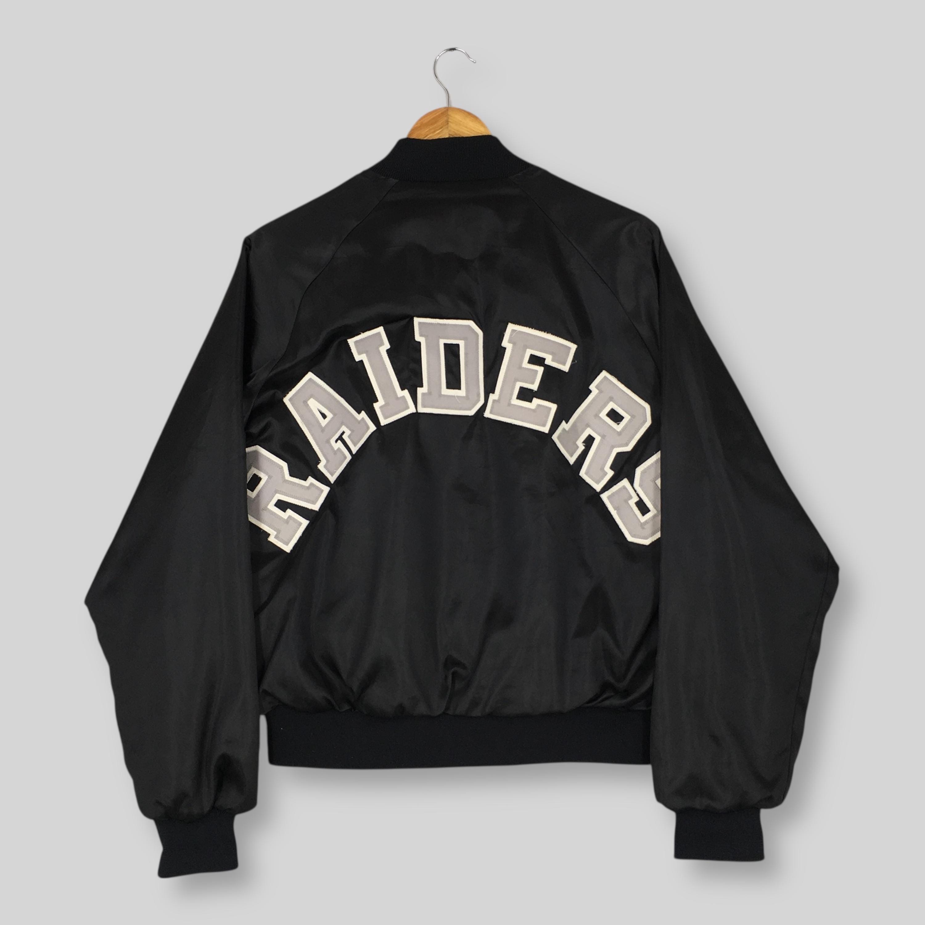 Vintage Oakland Raiders NFL Bomber Satin Jacket Medium Chalk Line