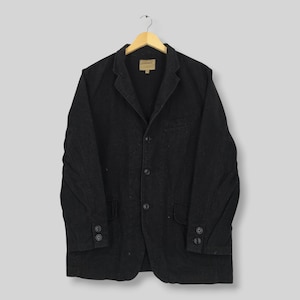 Vintage Corisco japanischer Arbeitsblazer, Größe M, lässiger Arbeitsmantel, Dreiknopf-Trenchcoat, Parka, schwarz, Baumwolle