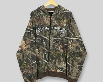 Vintage True Timber Mossy Oak Camo Zipper Hoodie Large Real Tree Camouflage  Jumper Military Style Hunting Real Mossy Oak Sweater Size L