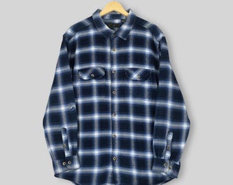 Vintage Field And Stream Plaid Shadow Flannel Shirt Large Blue Tartan Checkered Shirt Indie Boho Rustic Boyfriend Button Down Shirt Size L