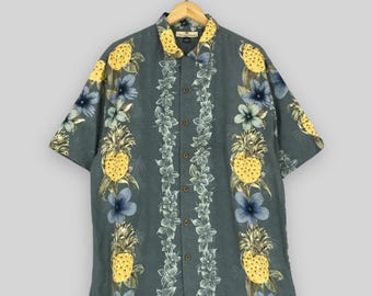 Vintage Tommy Bahama Hawaiian Tropical Silk Shirt Large Hawaii Beach Pineapple Abstract Summer Shirt Aloha Beach Party Button Up Size L
