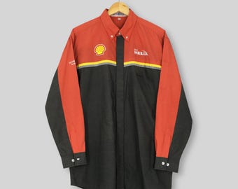 Vintage Shell Helix Ferrari Formula 1 Workers Shirt XLarge Ferrari Shell Pit Crew F1 Embroidered Shirt Shell Oil Racing Team Workwear XL