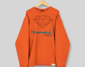 Vintage Y2K Diamond Supply Co Orange Sweatshirt XLarge American Streetwear Diamond Supply Printed Crewneck Diamond Skater Life Sweater XL