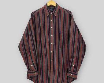 Vintage 90s Ralph Lauren Red Striped Flannel Shirt Large Polo Ralph Lauren Stripes Oxfords Button Down Polo RL Pony Long Sleeve Shirt Size L