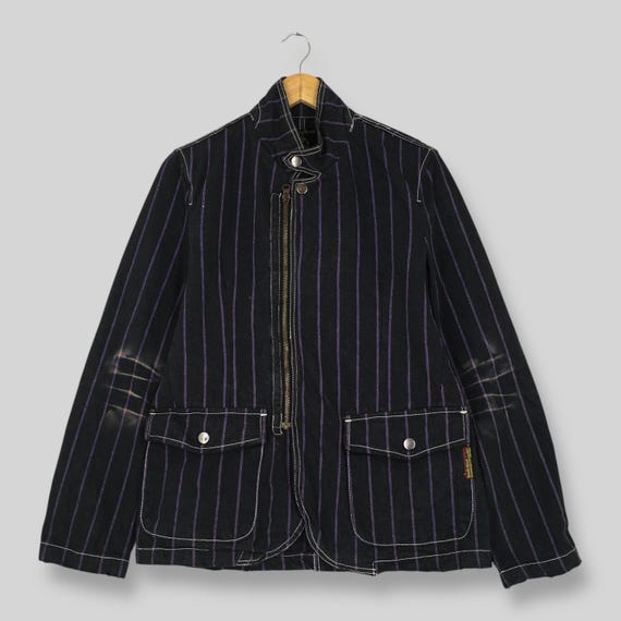 Vintage Japanese Brand 291295 Homme Workers Jacket Small 291295 Homme Japan Workwear Style Coat Black Striped Cotton Button Down Jacket S