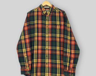 Camisa de franela a cuadros vintage LL Bean, talla M. Camisa de trabajo retro LL Bean USA de franela multicolor a cuadros.