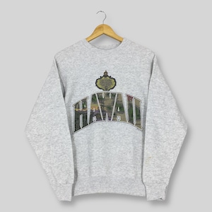Vintage 1990s Hawaii Island Gray Sweatshirt Medium Hawaiian Island Map Printed Crewneck Hawaii Beach Sweater Hawaii Island Pullover Size M