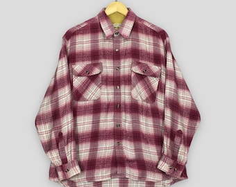 Vintage Japanese Brand Plaid Shadow Flannel Shirt Large Mens Shirt Pink Tartan Checkered Grunge Indie Boho Rustic Heavy Button Down Shirt L