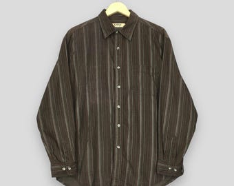 Vintage Kansai Jeans Stripes Flannel Shirt Large 90's Kansai Jeans Brown Multicolor Striped Oxfords Casual Retro Flannel Button Up Shirt L