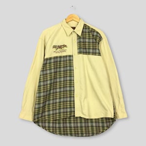Vintage Y2K Working Wear Patchwork Flannel Shirt Medium Horse Riding Usa Traditional Fit Wear Work Shirt Cowboys Button Down Flannel Size M