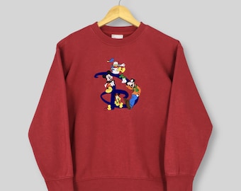 Sudadera roja vintage de Mickey Mouse Disney de los años 90 para jóvenes, jersey grande de Mickey Mouse California, jersey de Walt Disney Mickey Friend, talla L