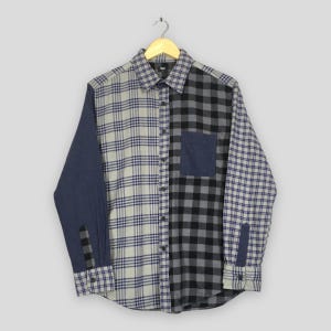 Vintage Japanese Brand Patchwork Checkered Flannel Shirt Medium Japan Paid Tartan Checked Shirt Indie Boho Shirt Rebuild Button Down Size M