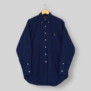 Vintage Polo Ralph Lauren Blue Oxfords Flannel Shirt Medium Polo Ralph Lauren Pony Blue Plain Button Down Polo RL Long Sleeve Shirt Size M