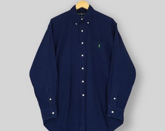 Vintage Polo Ralph Lauren Blue Oxfords Flannel Shirt Medium Polo Ralph Lauren Pony Blue Plain Button Down Polo RL Long Sleeve Shirt Size M
