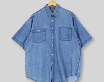 Vintage Duck Head Denim Jeans Shirt Large Duck Head Denim Blue Jeans Oxfords Button Down Duck Head Blue Jeans Short Sleeve Oxfords Size L