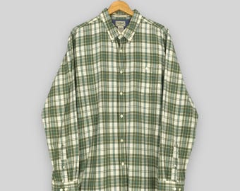 Vintage LL Bean Checkered Flannel Shirt XLarge Ll Bean Usa Plaid Check Green White Flannel Retro LL Bean Boxy Button Down Work Shirt Size XL